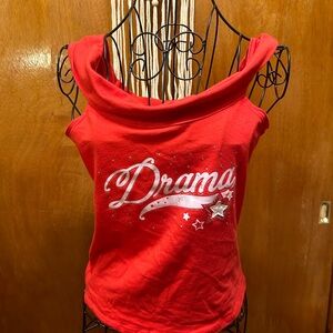 Red Asymmetrical Tank Top with White Drama